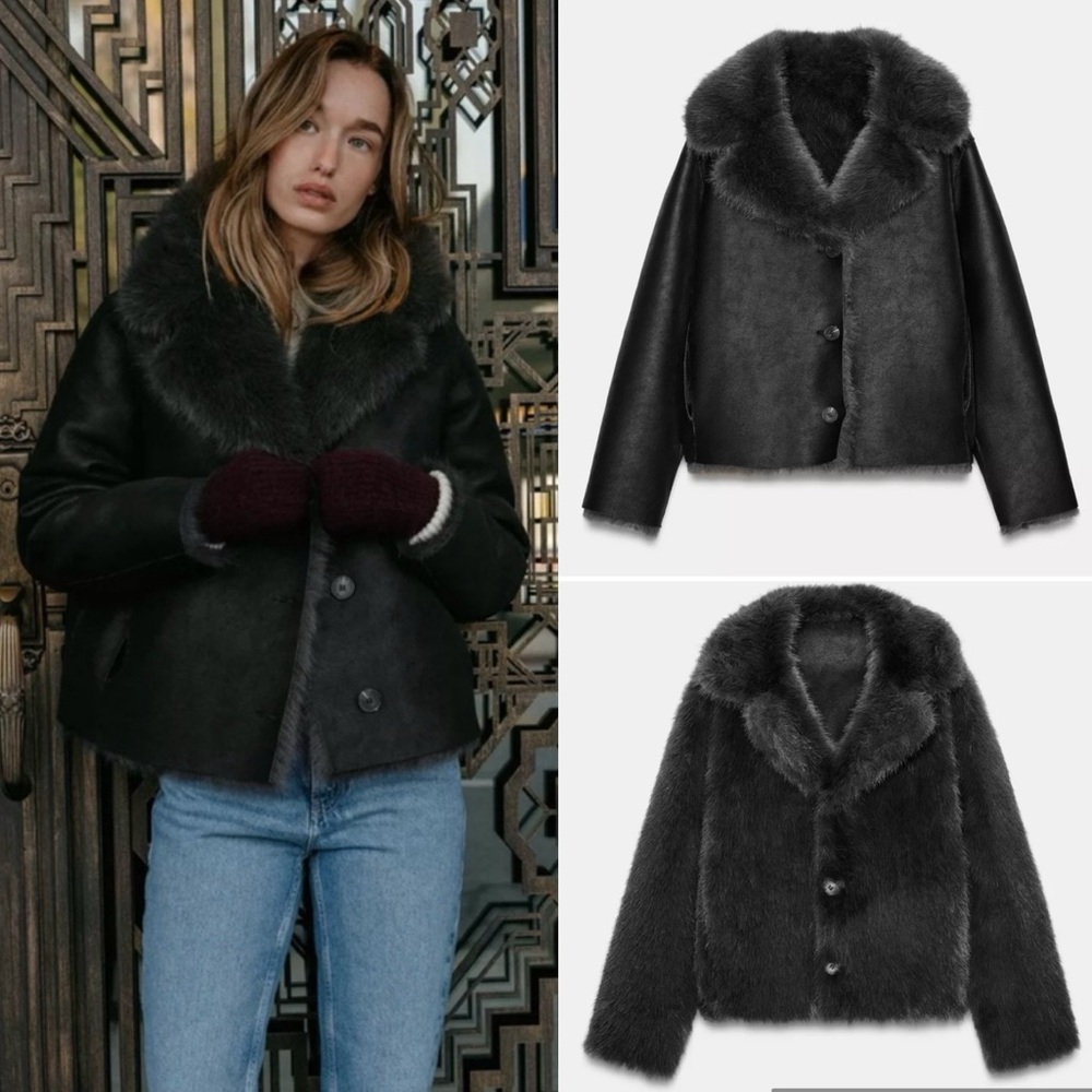 New ZARA Reversible Faux Fur Short Jacket
